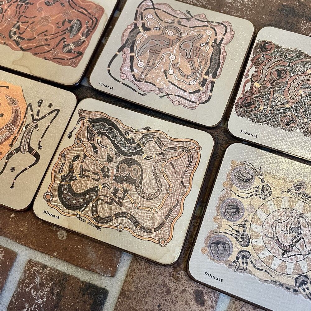 Aboriginal Artist Pinnole Indigenous Australia Set of 6 Coasters 4" Vintage MCM